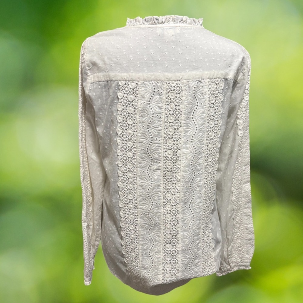 Sundance Eyelet Lace Blouse Medium White Swiss Dot Mock Neck EUC - Picture 3 of 9